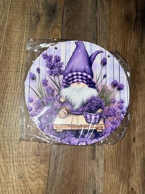 Lavender Gnome Round Decorative Sign - Purple